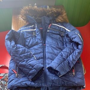 Kids Blue Winter Jacket with Fur Trim